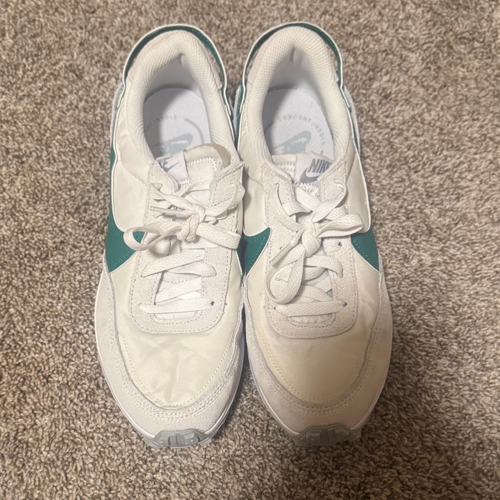 Nike Women’s White Sneakers with Green Swoosh